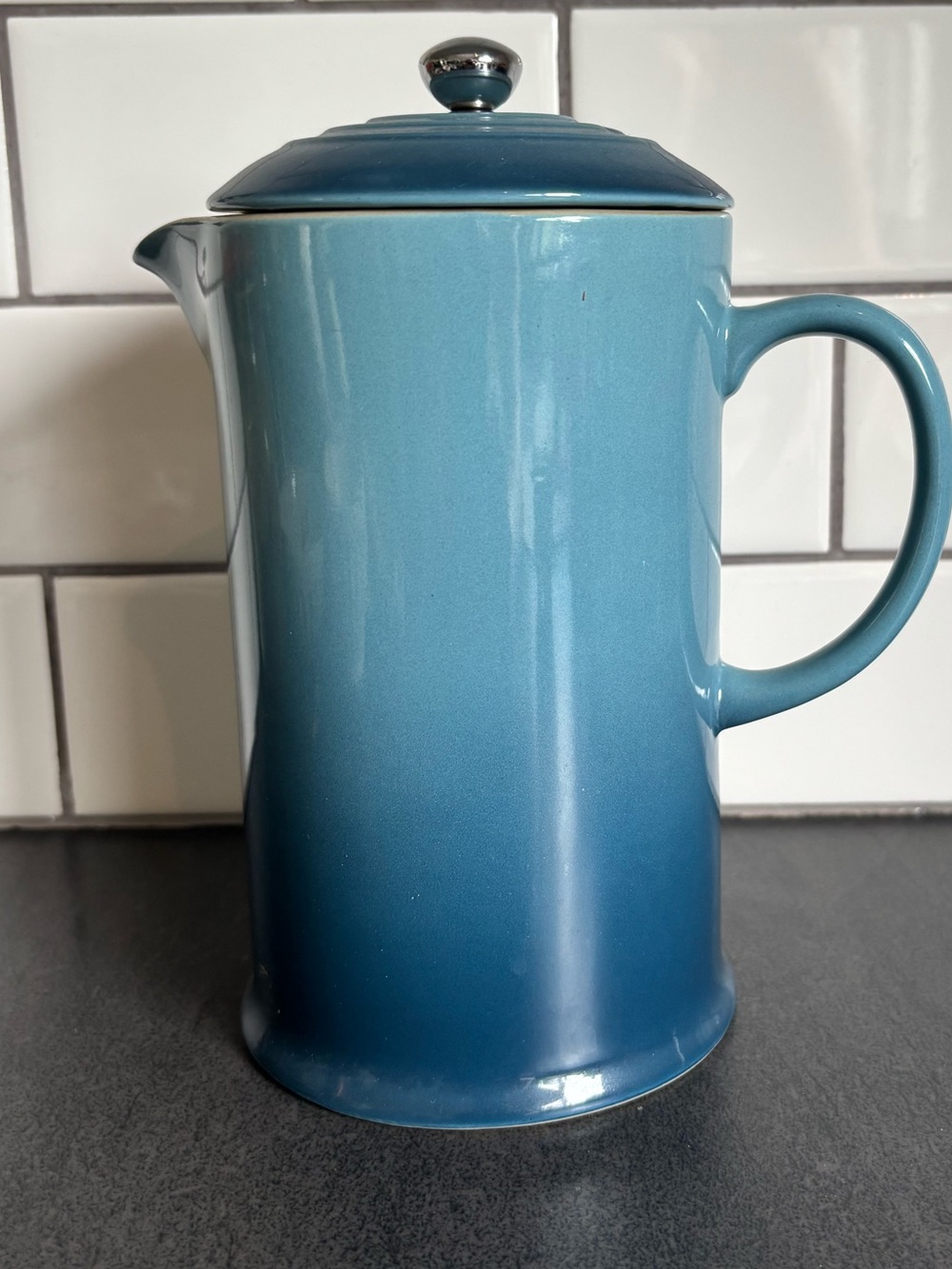 Le Creucet Blue Ceramic Coffee Press with Lid